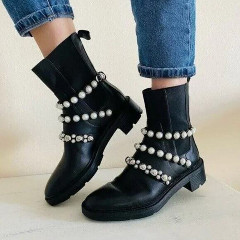 ZARA Leather Ankle Boots NWT - Picture 1 of 12